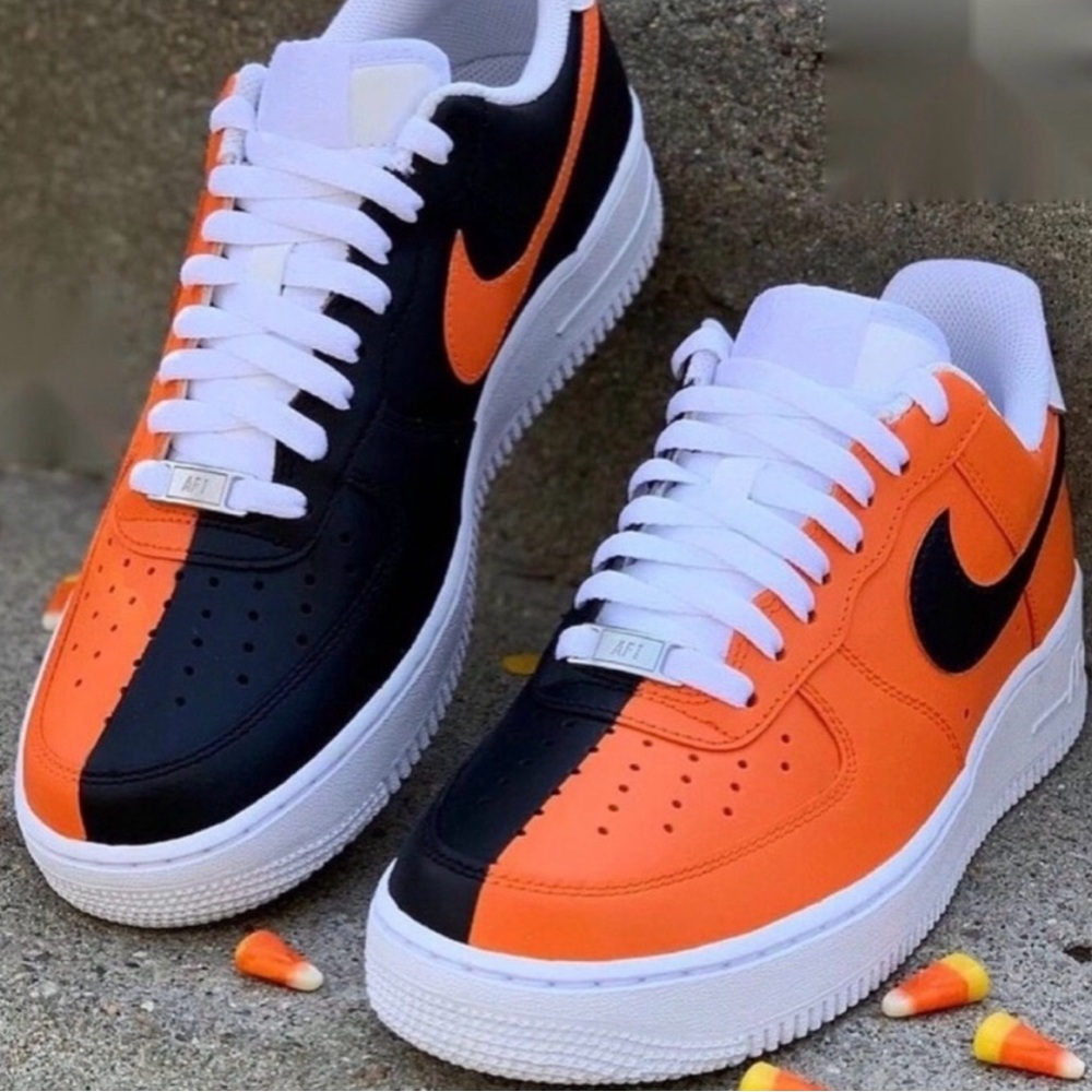 Nike Air Force 1 Black and Orange Sneakers